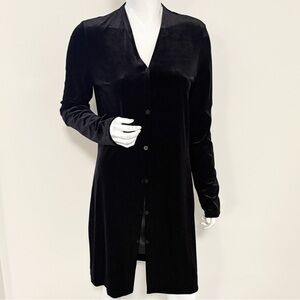 Vintage 90s DKNY Black Velvet Button Down Duster or Midi Dress Witchy Goth Vamp